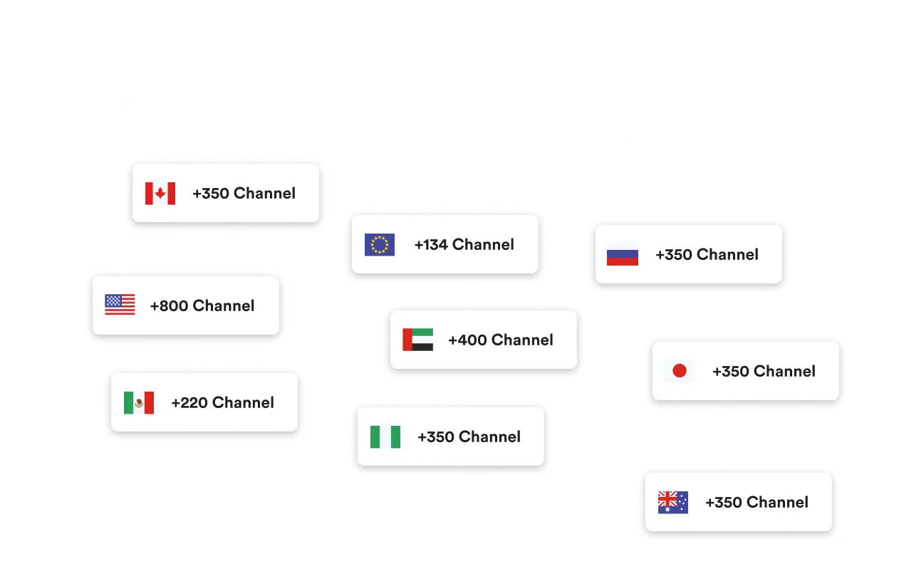 World map showing the regions covered by the MOM IPTV channel lineup